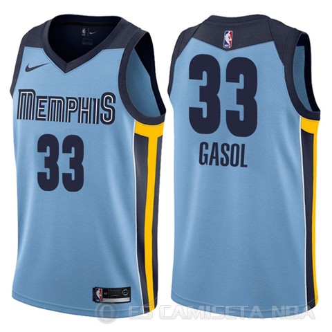 Camiseta Marc Gasol #33 Memphis Grizzlies Statement 2017-18 Azul - Haga un click en la imagen para cerrar